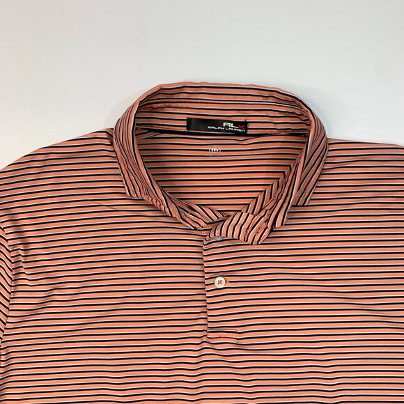 Ralph Lauren RLX Polo Shirt Men L Large Salmon Striped High Low Hem Stretch Golf - Picture 7 of 9